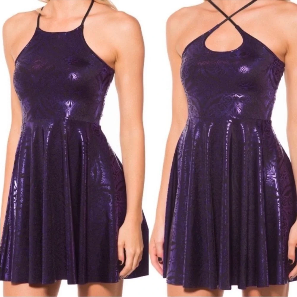 Blackmilk Reversible Geometric Floral Violet Skater Mini Dress - Picture 1 of 7